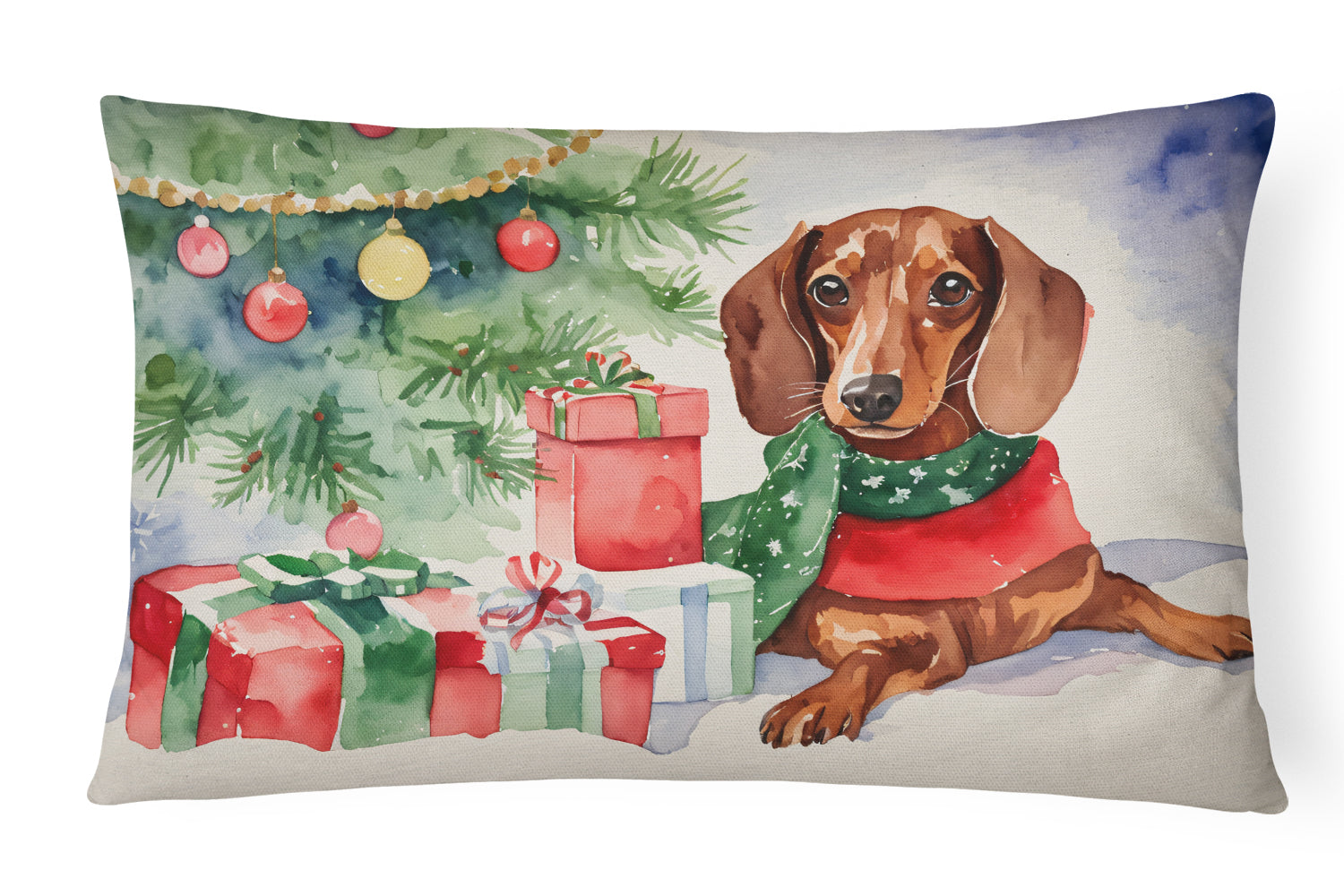 Dachshund Christmas Decorative Throw Pillow 12x16 Indoor Outdoor Accent Cushion, Fabric Cover with Insert for Sofa, Bed, Porch & Living Room