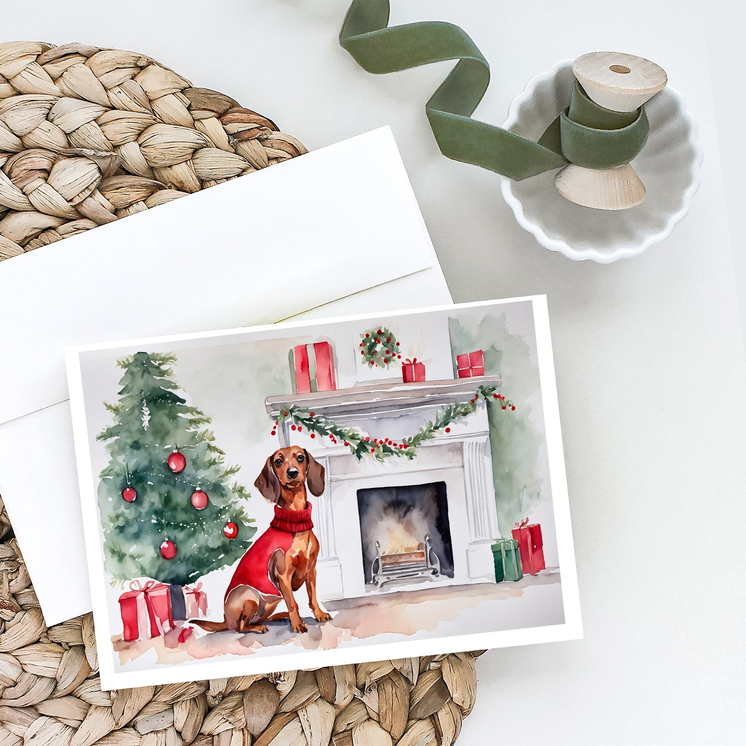 Dachshund Christmas Greeting Cards Pack of 8 Blank Cards with Envelopes Whimsical A7 Size 5x7