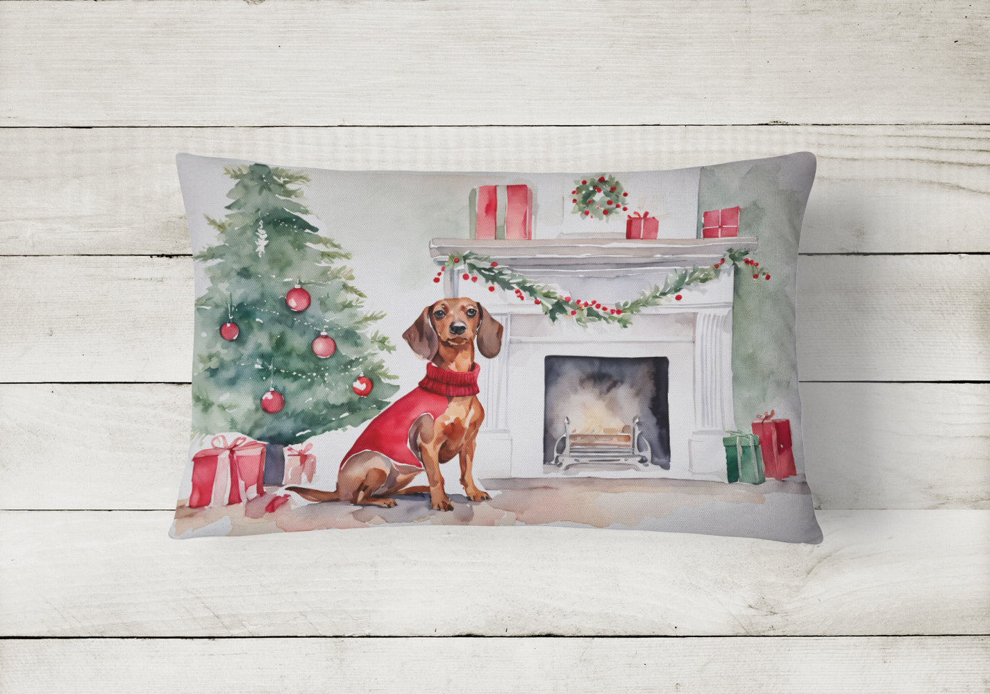 Dachshund Christmas Decorative Throw Pillow 12x16 Indoor Outdoor Accent Cushion, Fabric Cover with Insert for Sofa, Bed, Porch & Living Room
