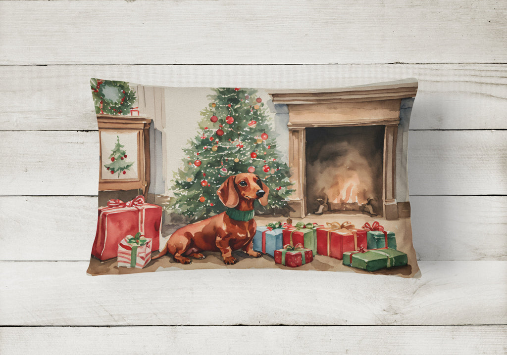 Dachshund Christmas Decorative Throw Pillow 12x16 Indoor Outdoor Accent Cushion, Fabric Cover with Insert for Sofa, Bed, Porch & Living Room