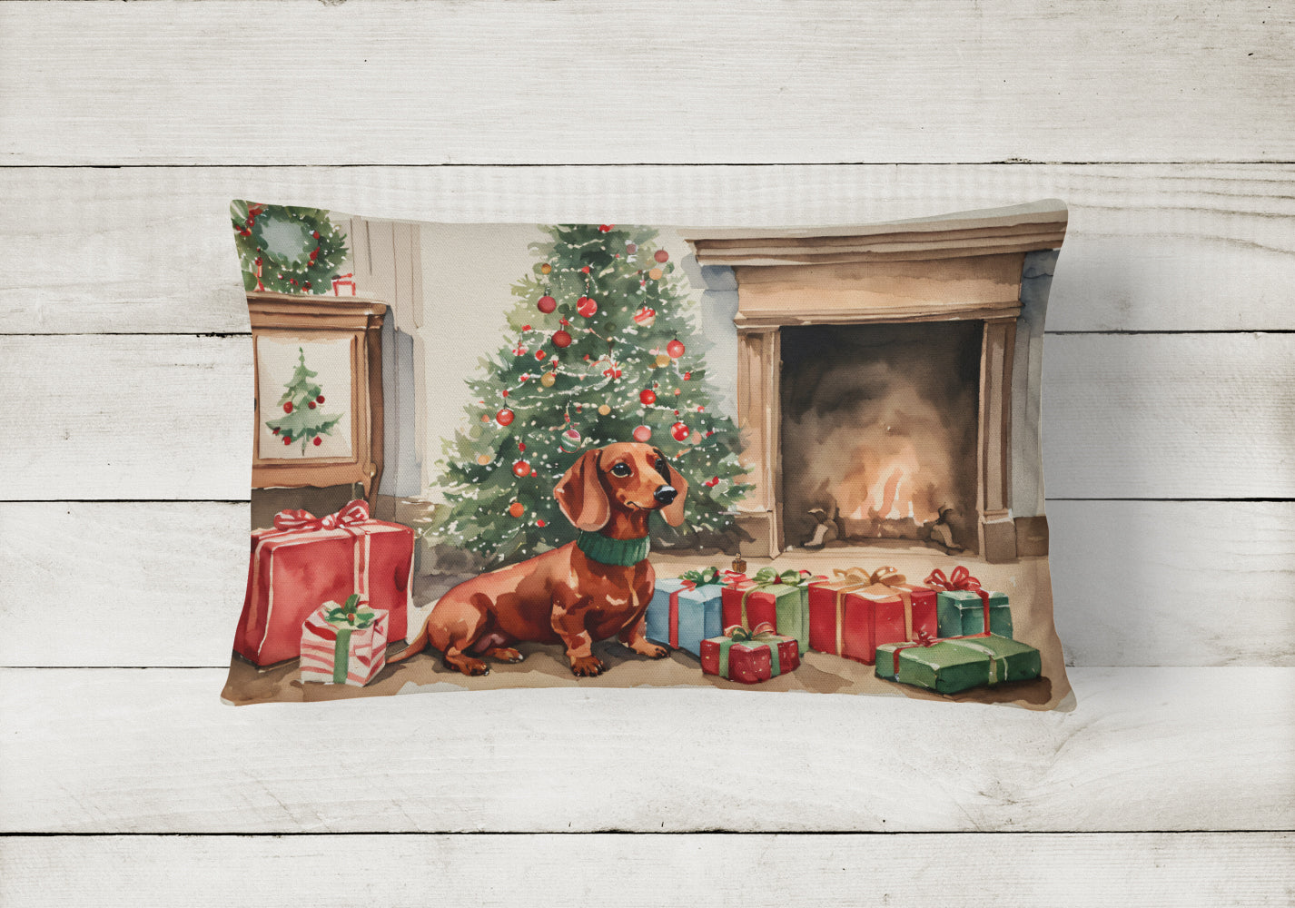 Dachshund Christmas Decorative Throw Pillow 12x16 Indoor Outdoor Accent Cushion, Fabric Cover with Insert for Sofa, Bed, Porch & Living Room