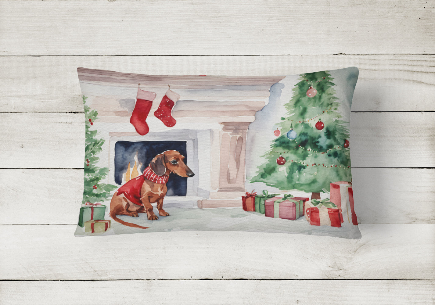 Dachshund Christmas Decorative Throw Pillow 12x16 Indoor Outdoor Accent Cushion, Fabric Cover with Insert for Sofa, Bed, Porch & Living Room