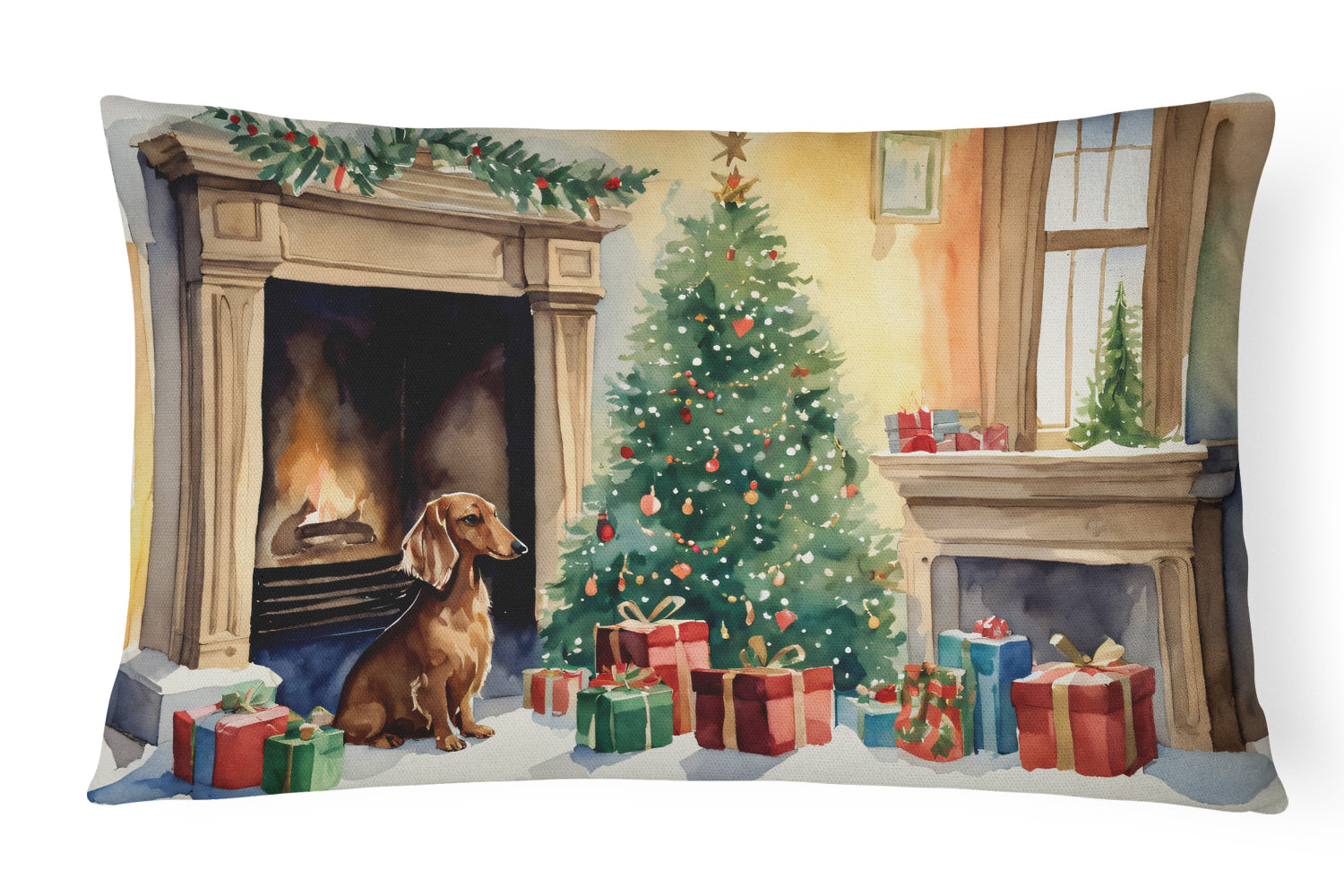 Dachshund Christmas Decorative Throw Pillow 12x16 Indoor Outdoor Accent Cushion, Fabric Cover with Insert for Sofa, Bed, Porch & Living Room
