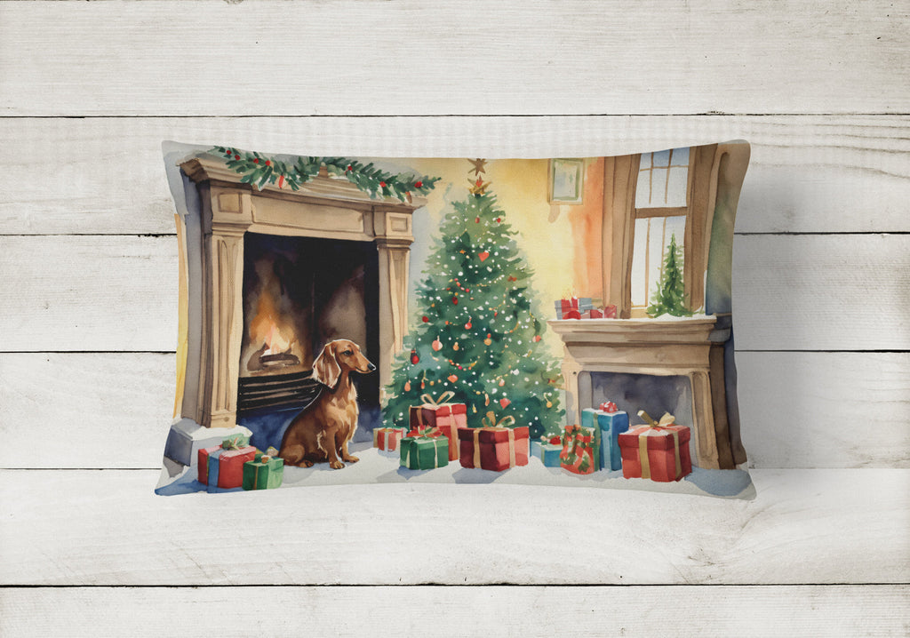 Dachshund Christmas Decorative Throw Pillow 12x16 Indoor Outdoor Accent Cushion, Fabric Cover with Insert for Sofa, Bed, Porch & Living Room
