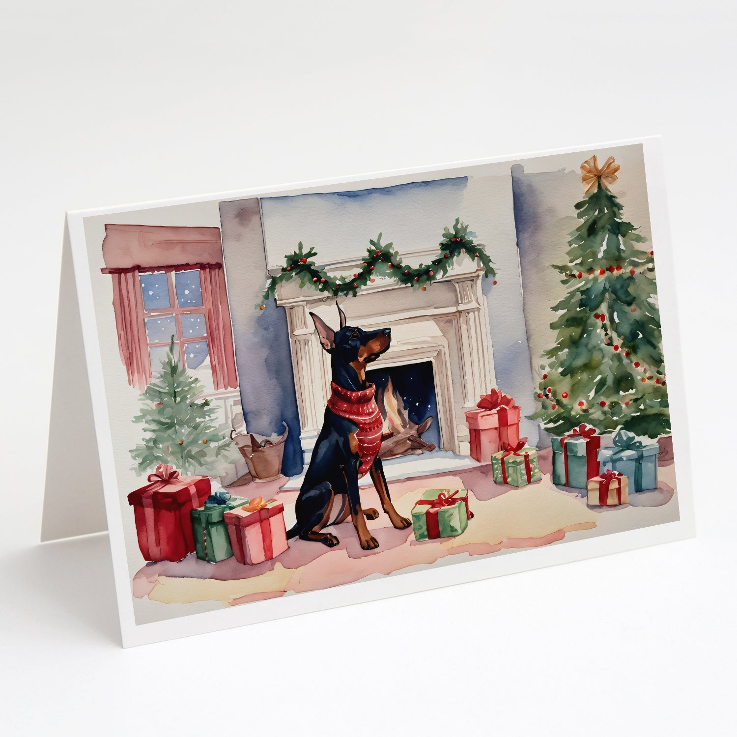 Doberman Pinscher Christmas Greeting Cards Pack of 8 Blank Cards with Envelopes Whimsical A7 Size 5x7