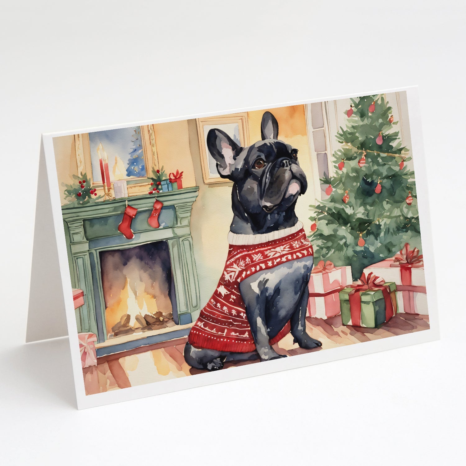 French Bulldog Christmas Greeting Cards Pack of 8 Blank Cards with Envelopes Whimsical A7 Size 5x7