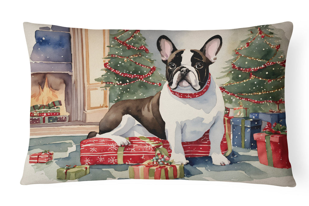 French Bulldog Christmas Decorative Throw Pillow 12x16 Indoor Outdoor Accent Cushion, Fabric Cover with Insert for Sofa, Bed, Porch & Living Room