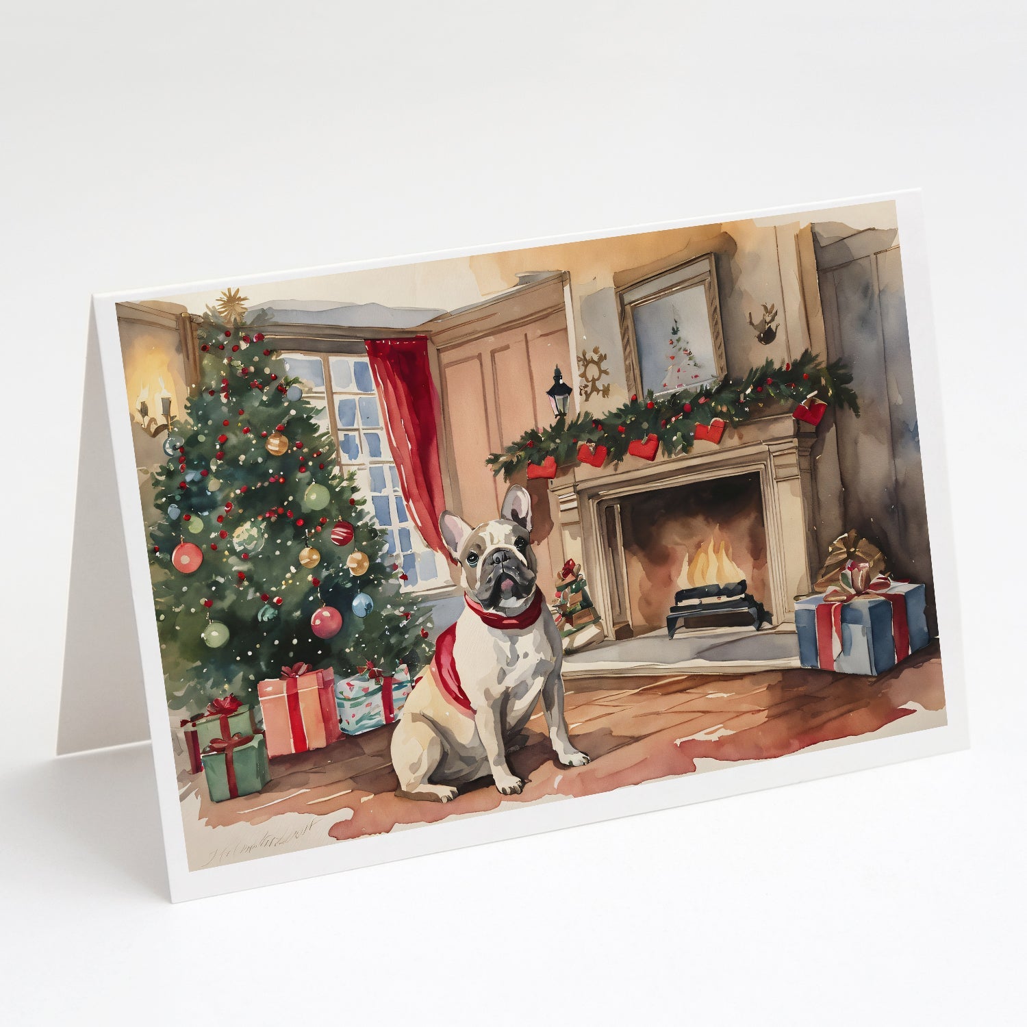 French Bulldog Christmas Greeting Cards Pack of 8 Blank Cards with Envelopes Whimsical A7 Size 5x7