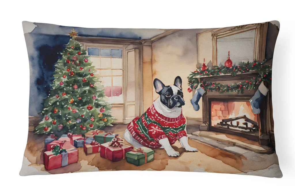 French Bulldog Christmas Decorative Throw Pillow 12x16 Indoor Outdoor Accent Cushion, Fabric Cover with Insert for Sofa, Bed, Porch & Living Room