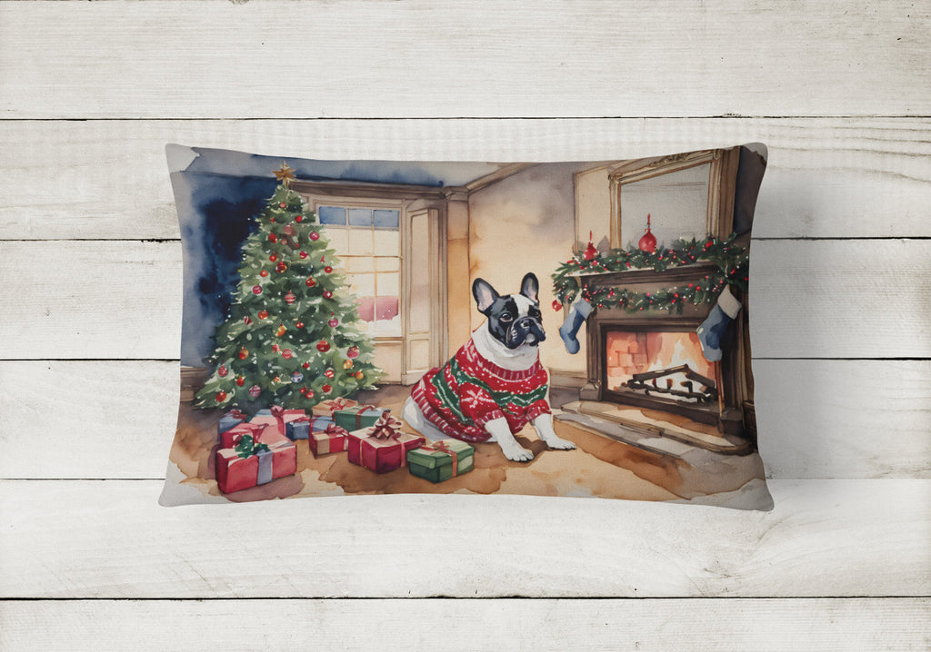 French Bulldog Christmas Decorative Throw Pillow 12x16 Indoor Outdoor Accent Cushion, Fabric Cover with Insert for Sofa, Bed, Porch & Living Room