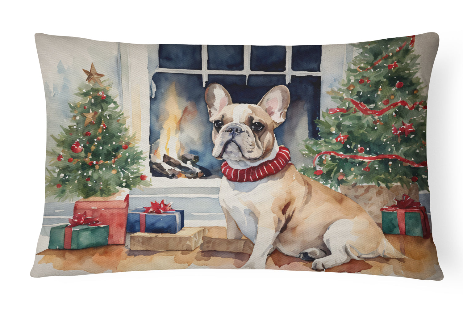 French Bulldog Christmas Decorative Throw Pillow 12x16 Indoor Outdoor Accent Cushion, Fabric Cover with Insert for Sofa, Bed, Porch & Living Room