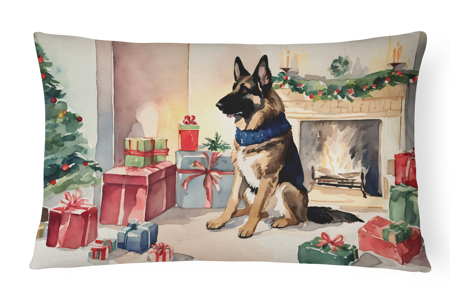 German Shepherd Christmas Decorative Throw Pillow 12x16 Indoor Outdoor Accent Cushion, Fabric Cover with Insert for Sofa, Bed, Porch & Living Room