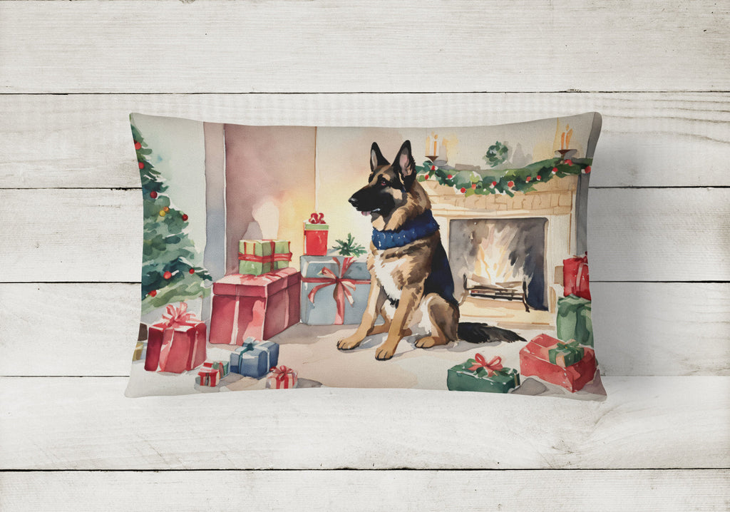 German Shepherd Christmas Decorative Throw Pillow 12x16 Indoor Outdoor Accent Cushion, Fabric Cover with Insert for Sofa, Bed, Porch & Living Room