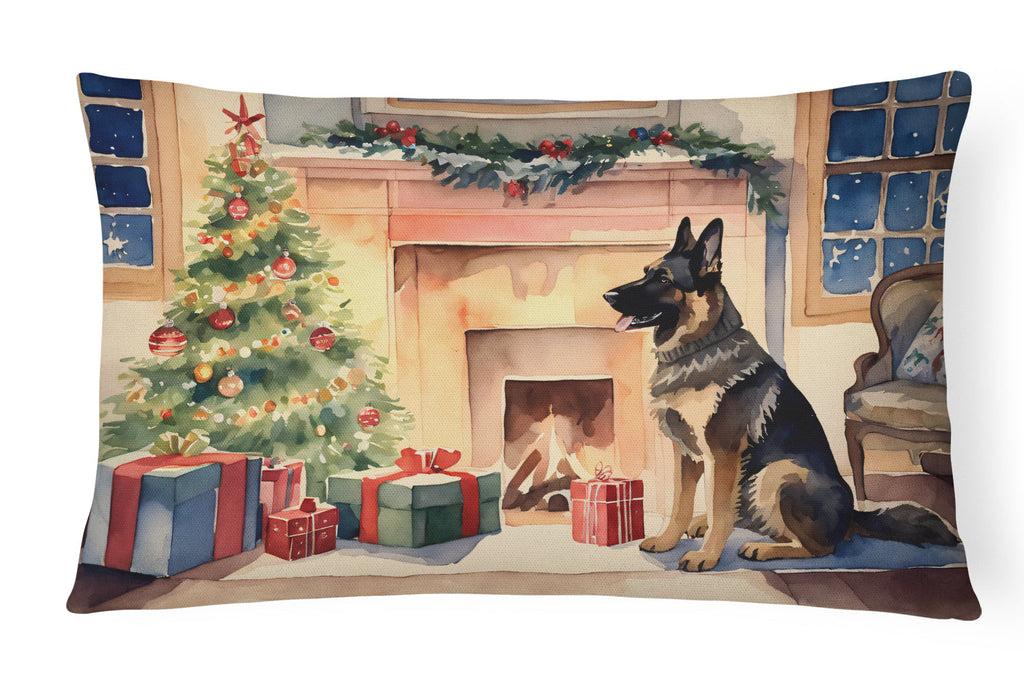 German Shepherd Christmas Decorative Throw Pillow 12x16 Indoor Outdoor Accent Cushion, Fabric Cover with Insert for Sofa, Bed, Porch & Living Room