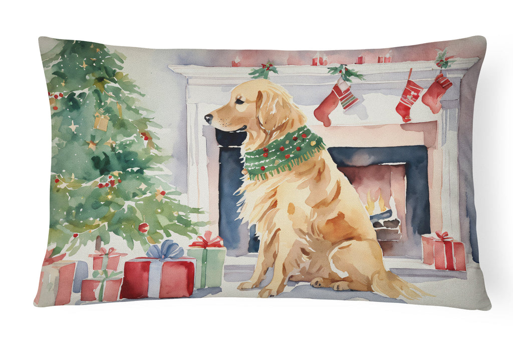 Golden Retriever Christmas Decorative Throw Pillow 12x16 Indoor Outdoor Accent Cushion, Fabric Cover with Insert for Sofa, Bed, Porch & Living Room
