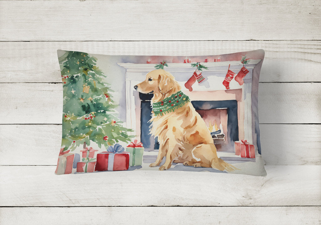 Golden Retriever Christmas Decorative Throw Pillow 12x16 Indoor Outdoor Accent Cushion, Fabric Cover with Insert for Sofa, Bed, Porch & Living Room