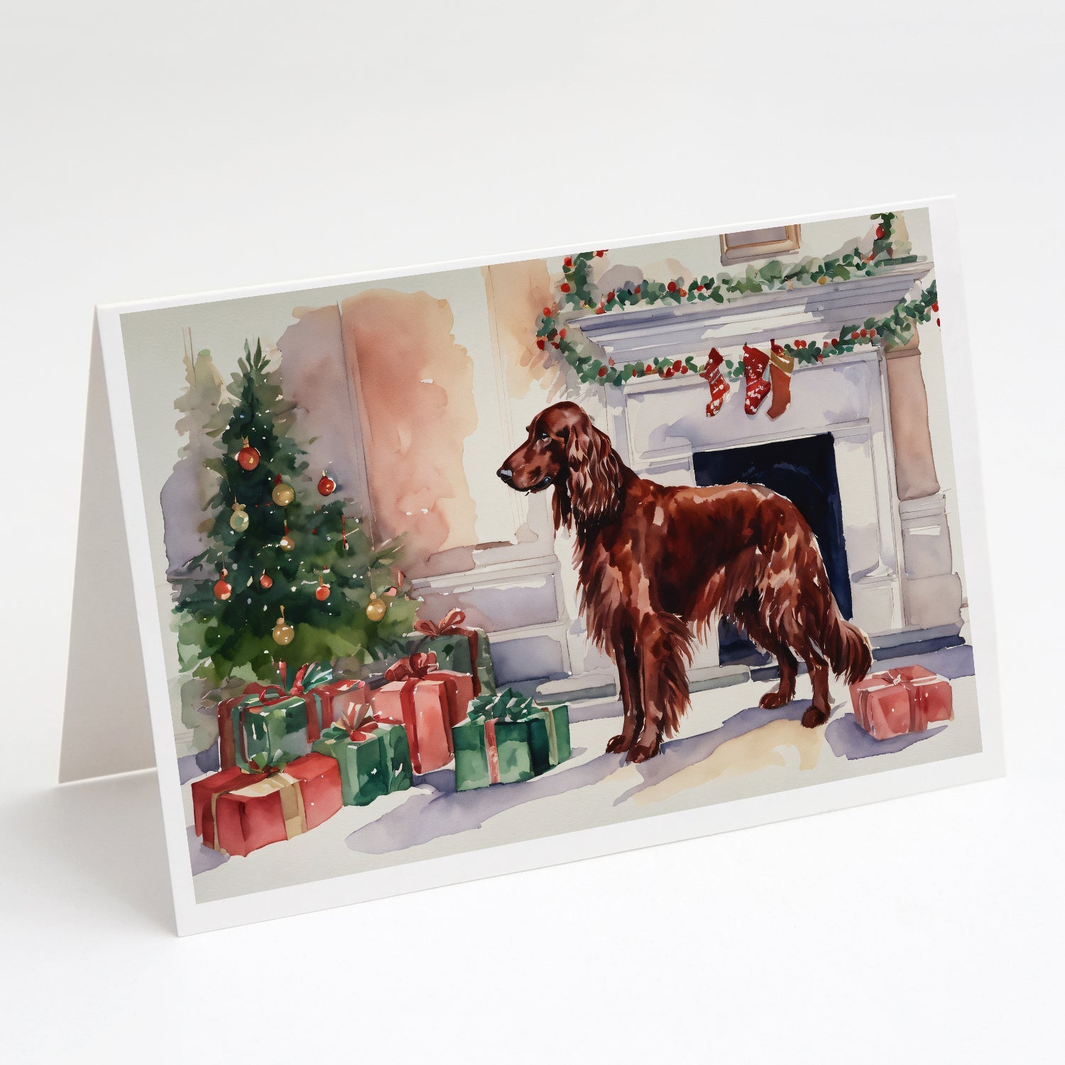 Irish Setter Christmas Greeting Cards Pack of 8 Blank Cards with Envelopes Whimsical A7 Size 5x7