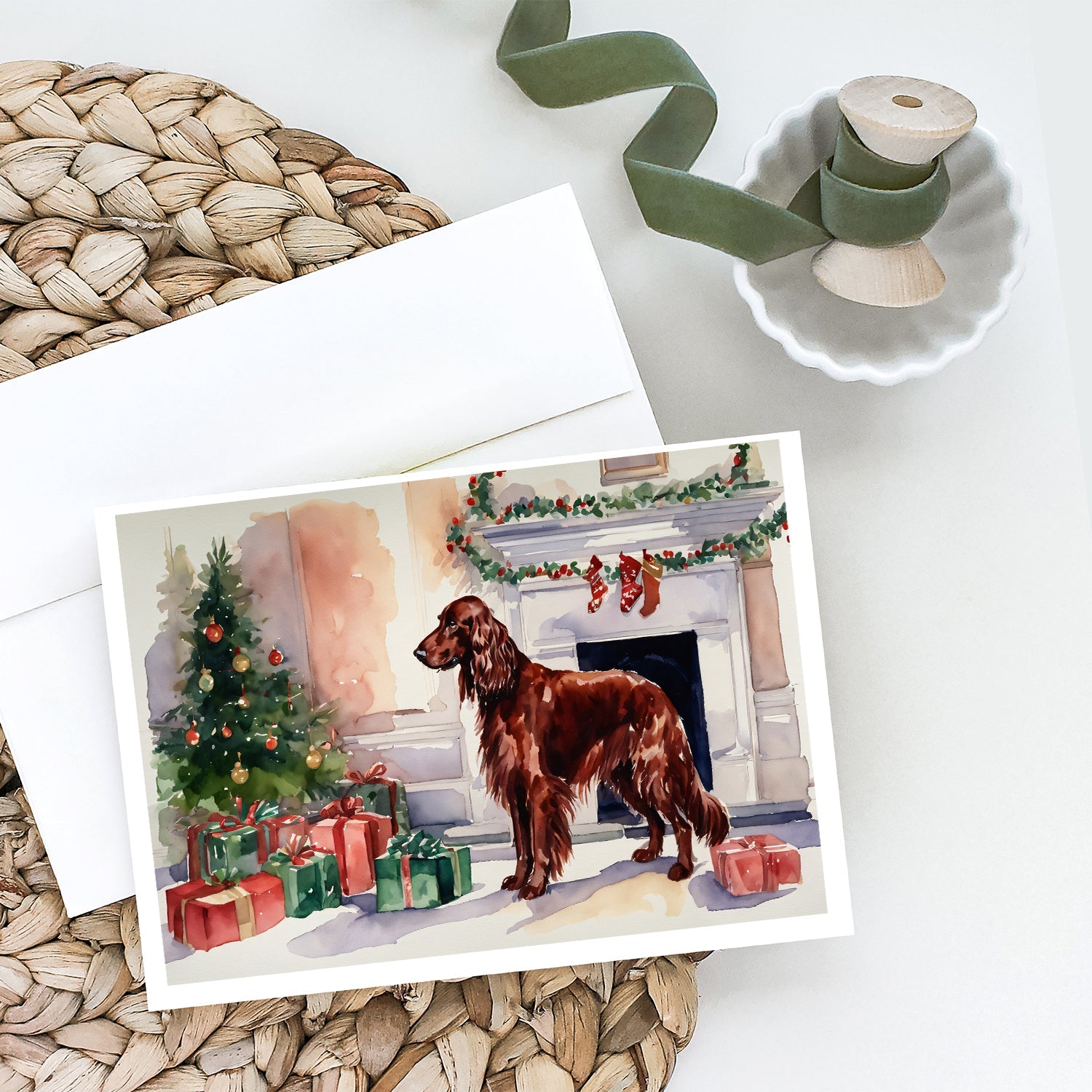 Irish Setter Christmas Greeting Cards Pack of 8 Blank Cards with Envelopes Whimsical A7 Size 5x7
