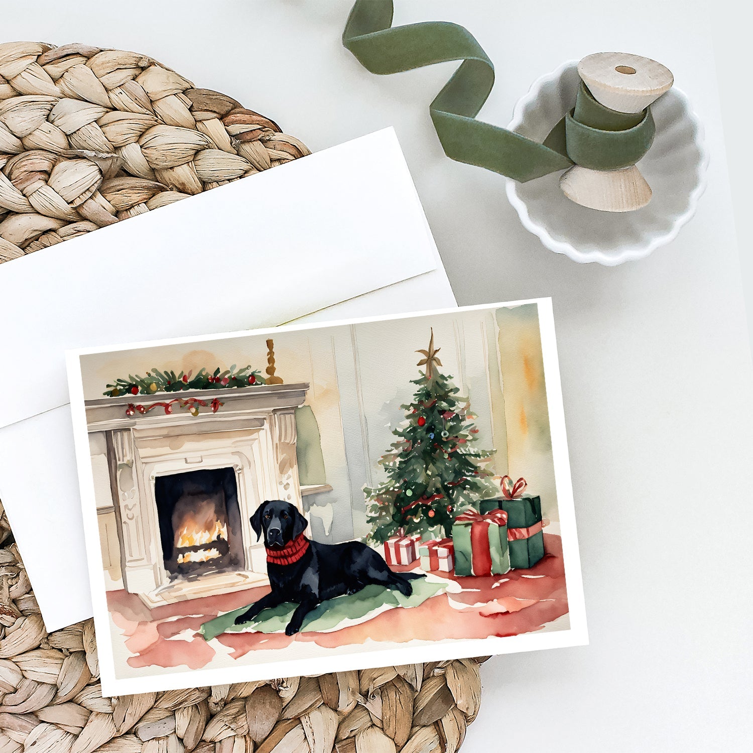 Black Labrador Christmas Greeting Cards Pack of 8 Blank Cards with Envelopes Whimsical A7 Size 5x7