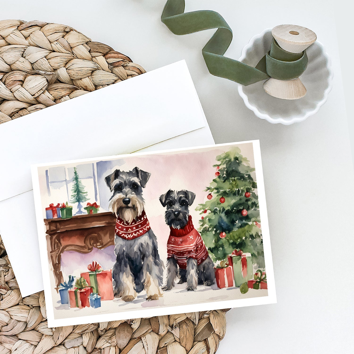 Schnauzer Christmas Greeting Cards Pack of 8 Blank Cards with Envelopes Whimsical A7 Size 5x7