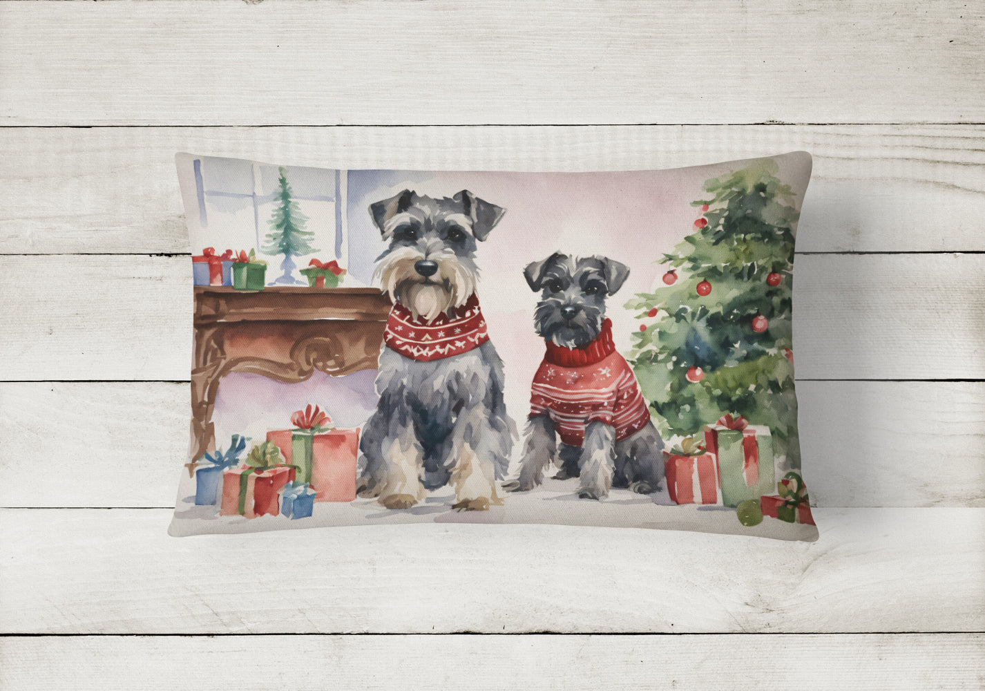 Schnauzer Christmas Decorative Throw Pillow 12x16 Indoor Outdoor Accent Cushion, Fabric Cover with Insert for Sofa, Bed, Porch & Living Room