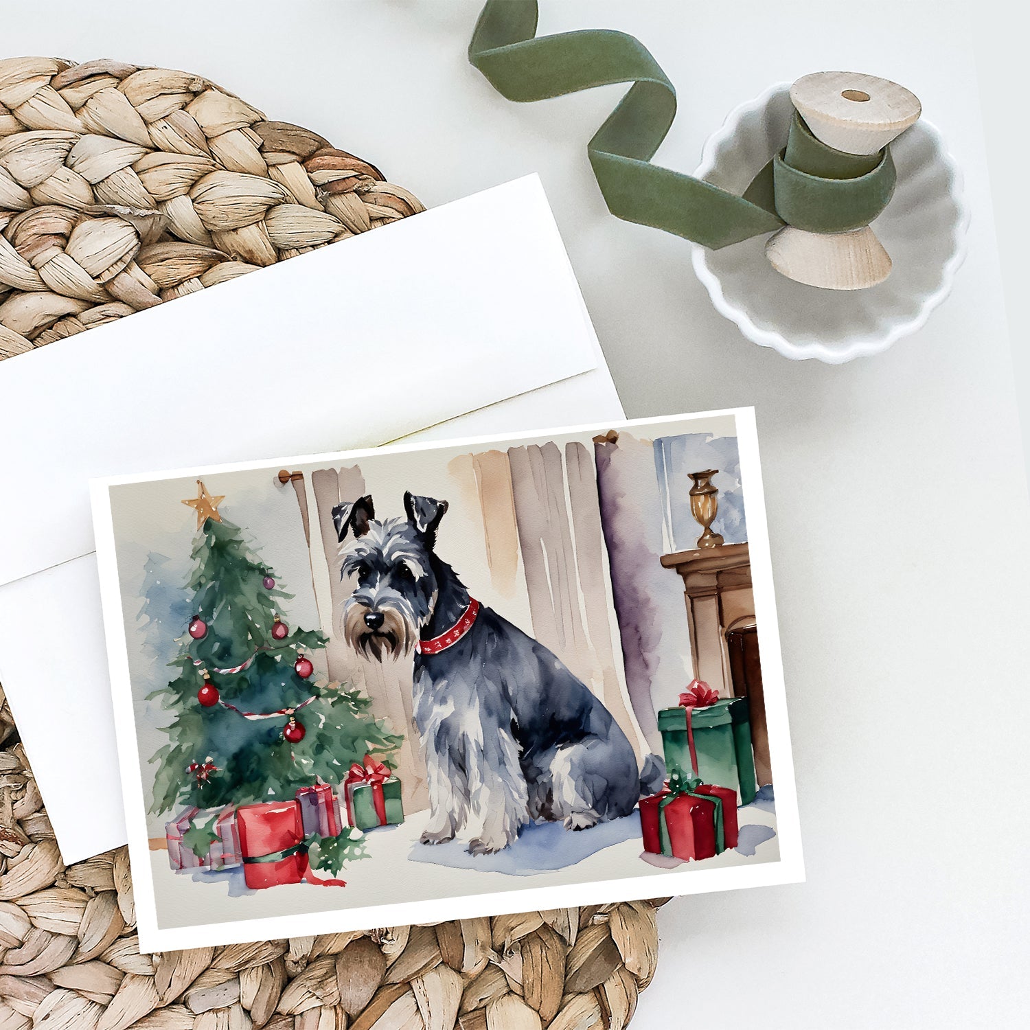 Schnauzer Christmas Greeting Cards Pack of 8 Blank Cards with Envelopes Whimsical A7 Size 5x7