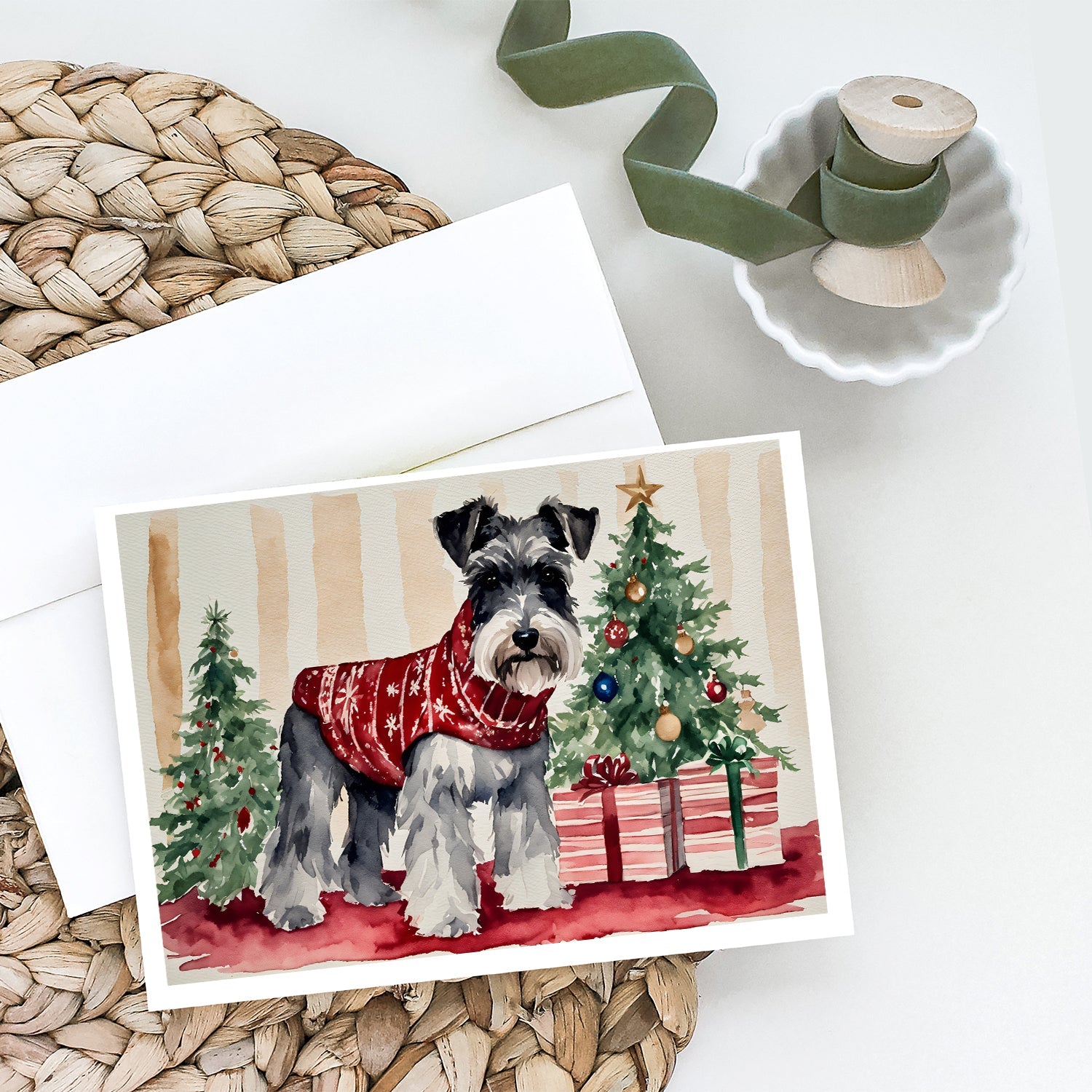 Schnauzer Christmas Greeting Cards Pack of 8 Blank Cards with Envelopes Whimsical A7 Size 5x7