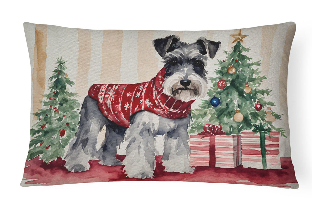 Schnauzer Christmas Decorative Throw Pillow 12x16 Indoor Outdoor Accent Cushion, Fabric Cover with Insert for Sofa, Bed, Porch & Living Room