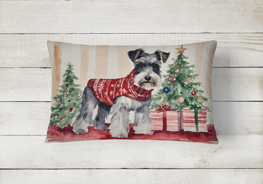 Schnauzer Christmas Decorative Throw Pillow 12x16 Indoor Outdoor Accent Cushion, Fabric Cover with Insert for Sofa, Bed, Porch & Living Room