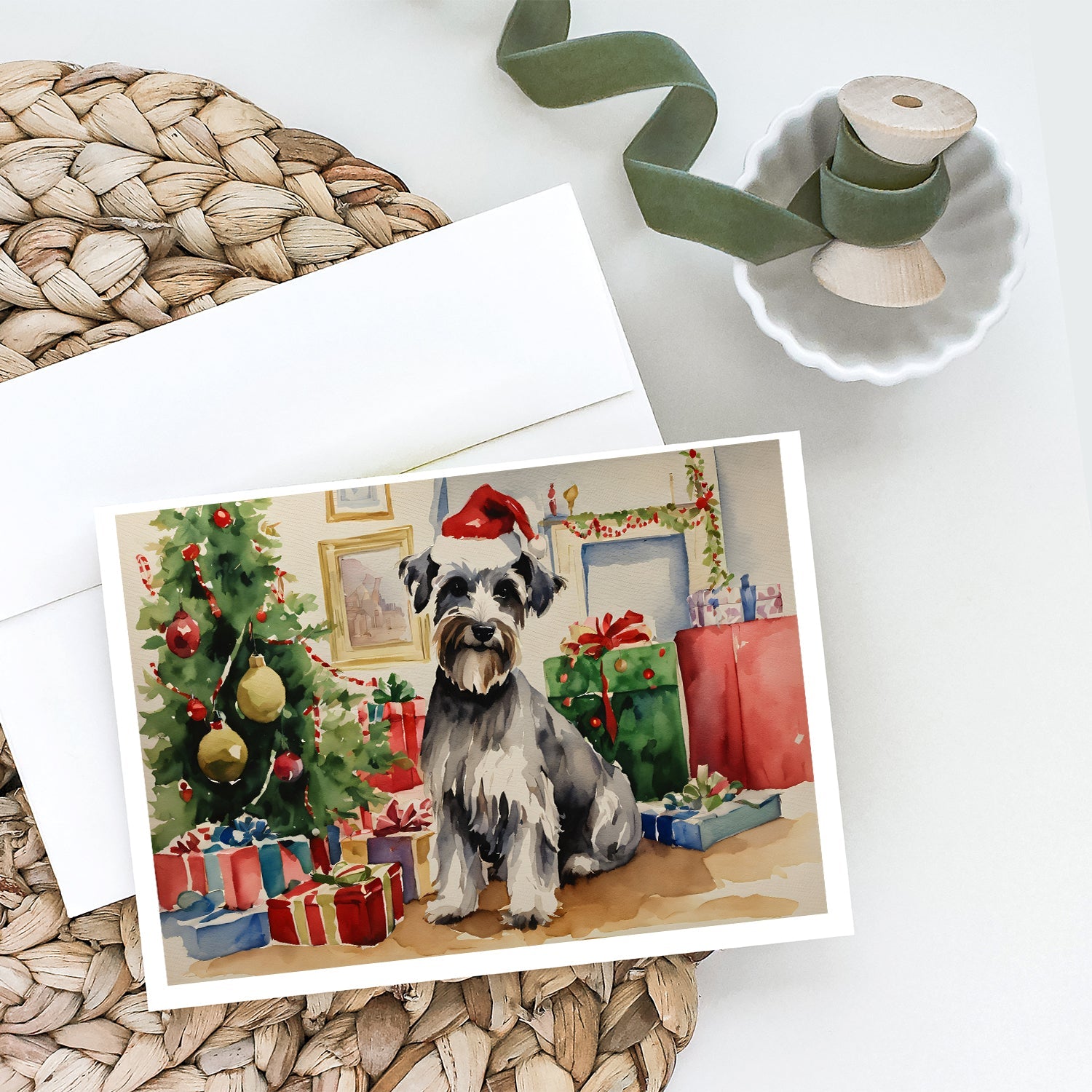 Schnauzer Christmas Greeting Cards Pack of 8 Blank Cards with Envelopes Whimsical A7 Size 5x7