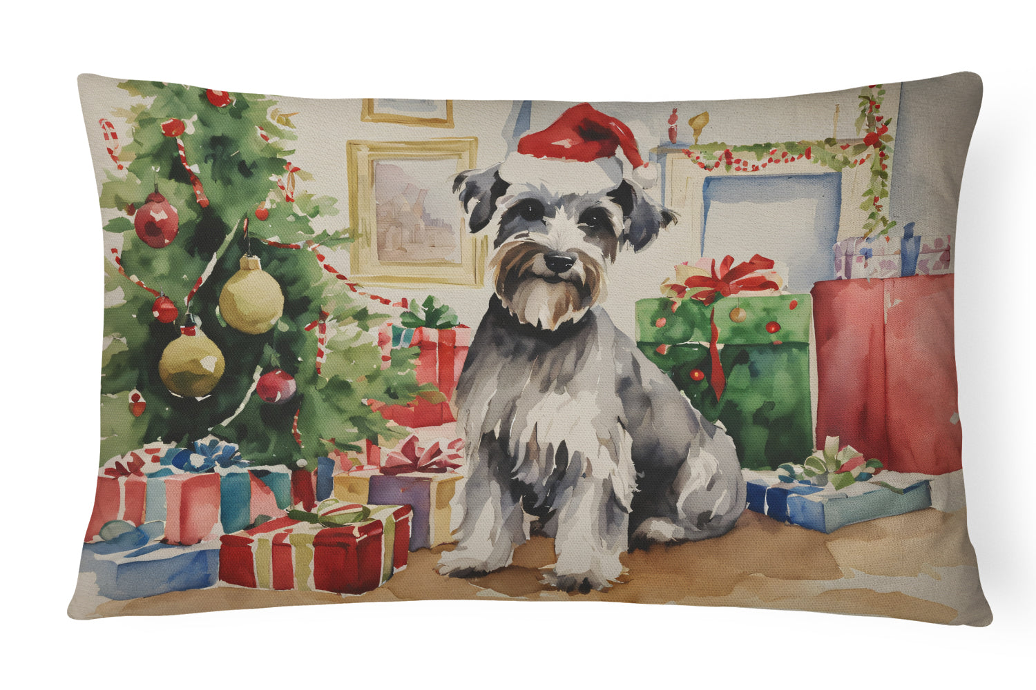 Schnauzer Christmas Decorative Throw Pillow 12x16 Indoor Outdoor Accent Cushion, Fabric Cover with Insert for Sofa, Bed, Porch & Living Room