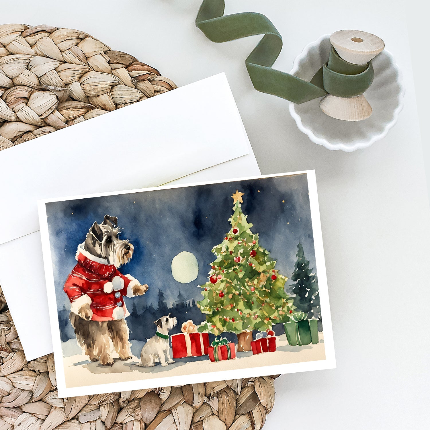 Schnauzer Christmas Greeting Cards Pack of 8 Blank Cards with Envelopes Whimsical A7 Size 5x7