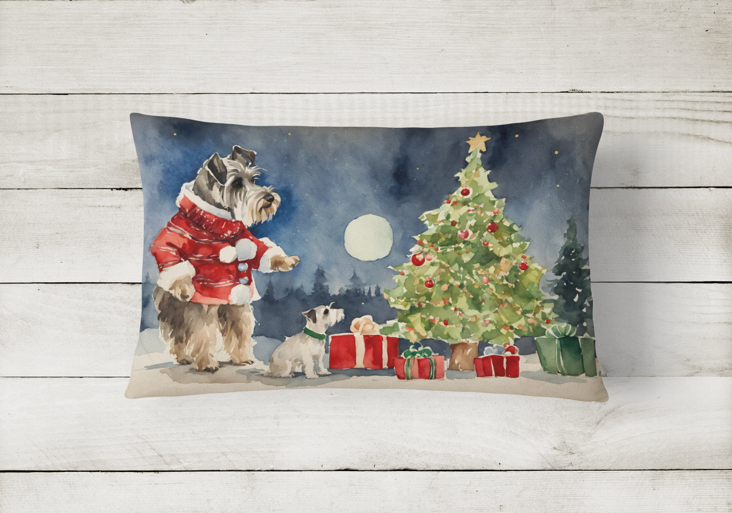 Schnauzer Christmas Decorative Throw Pillow 12x16 Indoor Outdoor Accent Cushion, Fabric Cover with Insert for Sofa, Bed, Porch & Living Room