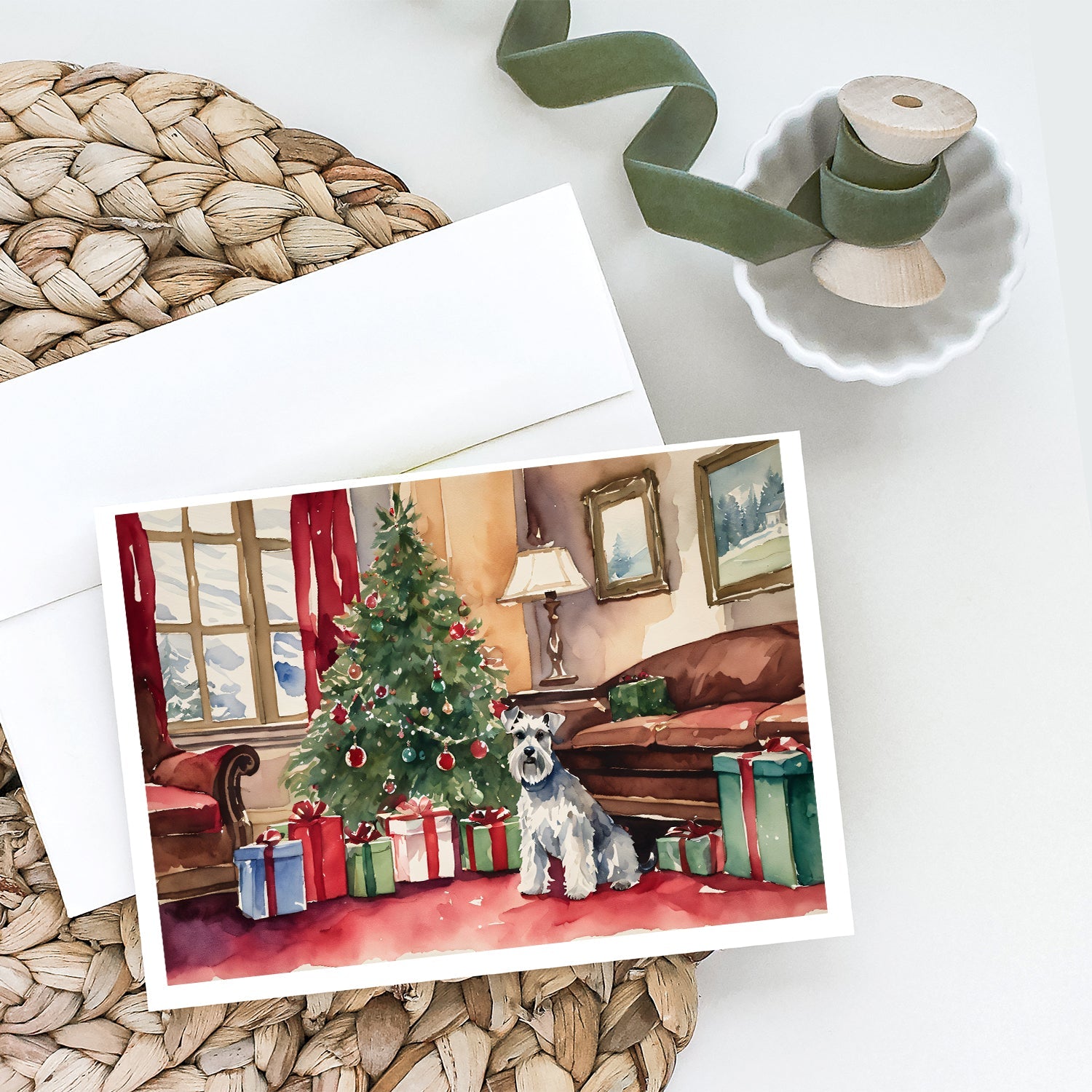 Schnauzer Christmas Greeting Cards Pack of 8 Blank Cards with Envelopes Whimsical A7 Size 5x7