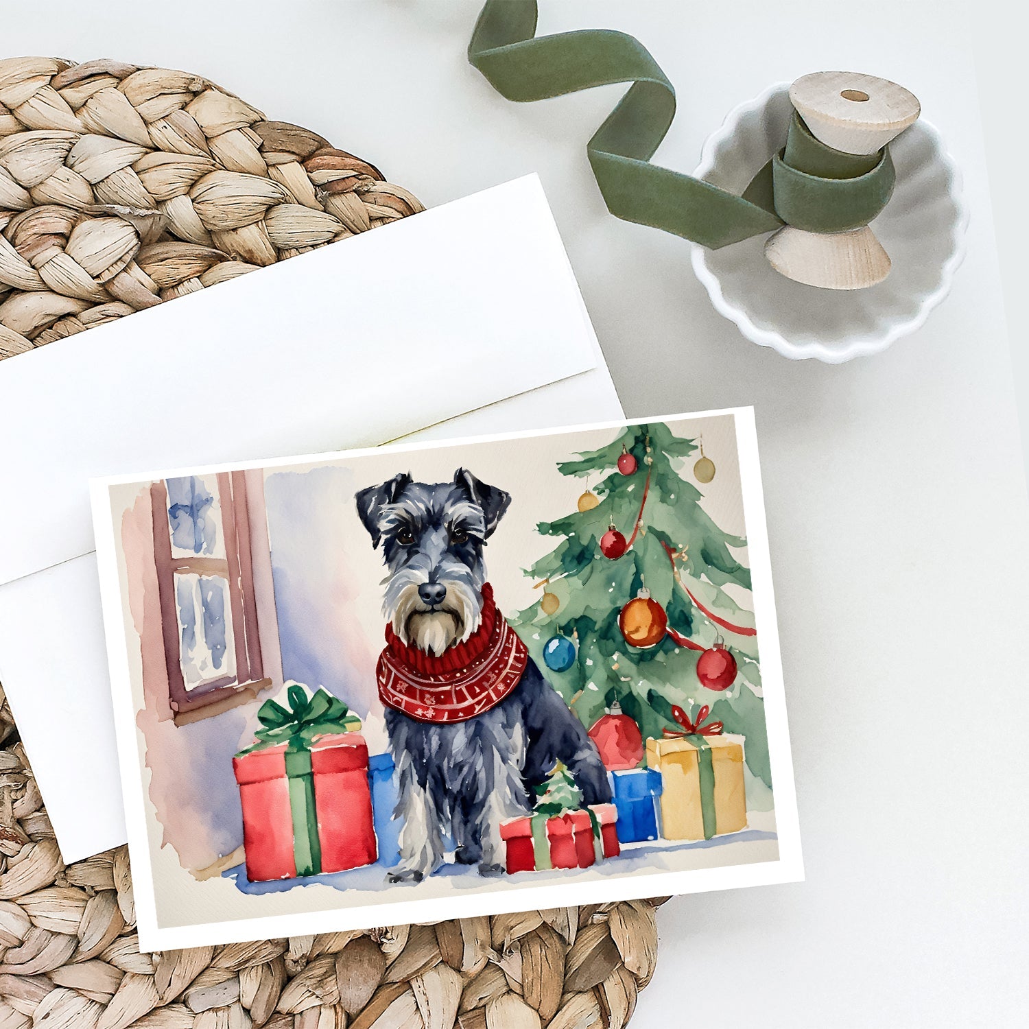Schnauzer Christmas Greeting Cards Pack of 8 Blank Cards with Envelopes Whimsical A7 Size 5x7