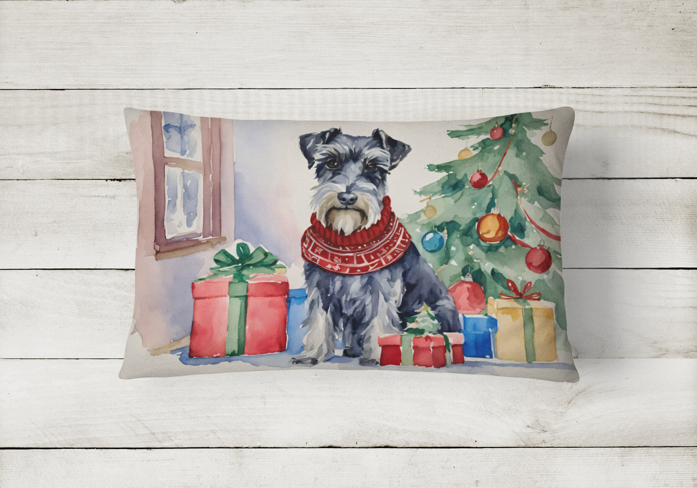 Schnauzer Christmas Decorative Throw Pillow 12x16 Indoor Outdoor Accent Cushion, Fabric Cover with Insert for Sofa, Bed, Porch & Living Room