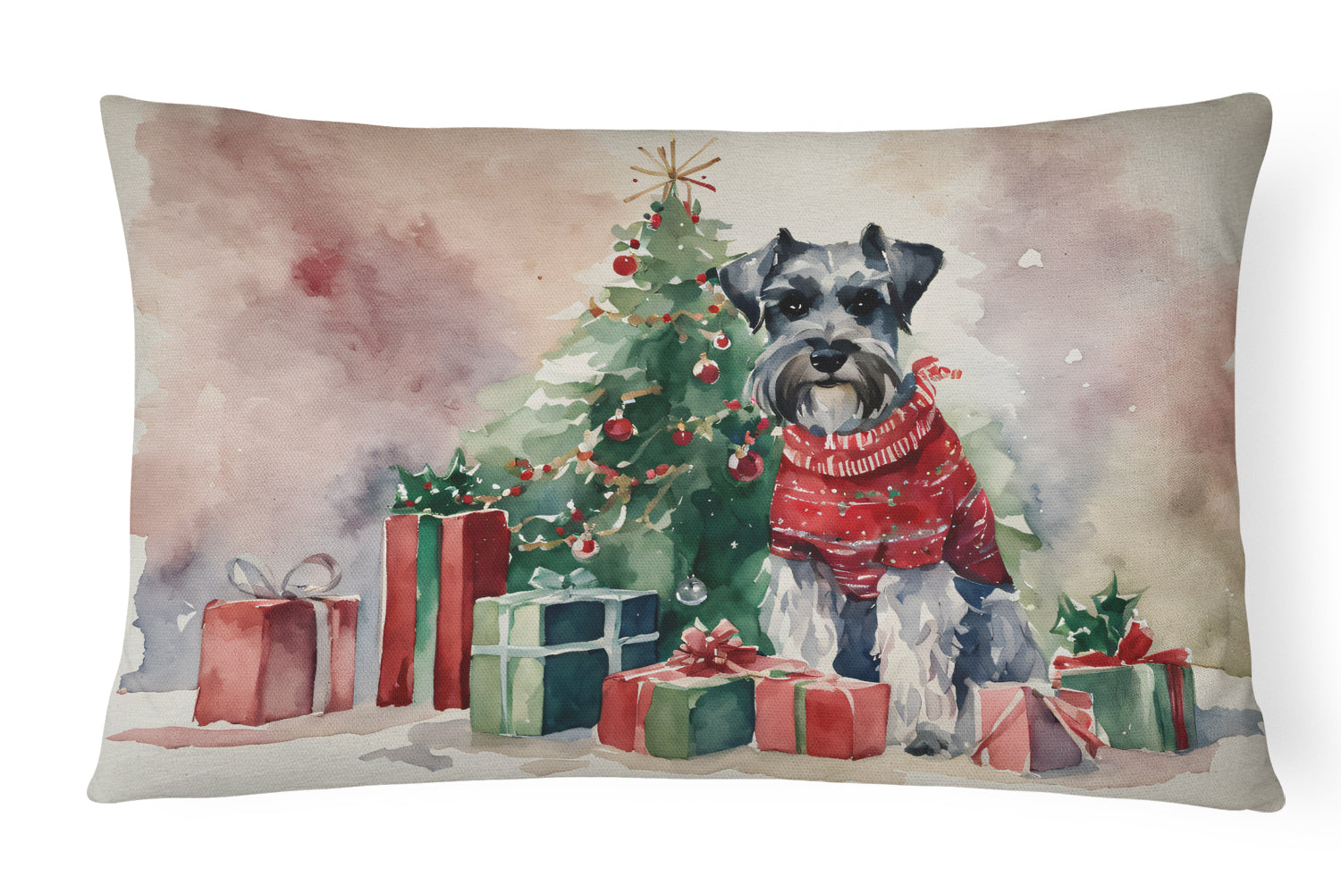 Schnauzer Christmas Decorative Throw Pillow 12x16 Indoor Outdoor Accent Cushion, Fabric Cover with Insert for Sofa, Bed, Porch & Living Room