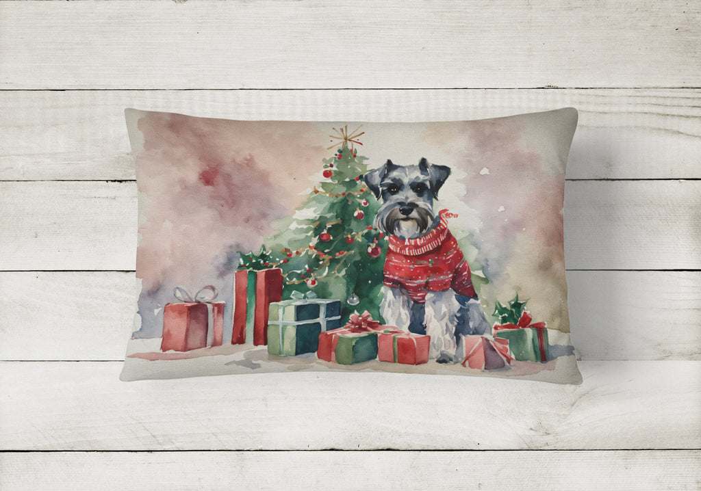 Schnauzer Christmas Decorative Throw Pillow 12x16 Indoor Outdoor Accent Cushion, Fabric Cover with Insert for Sofa, Bed, Porch & Living Room
