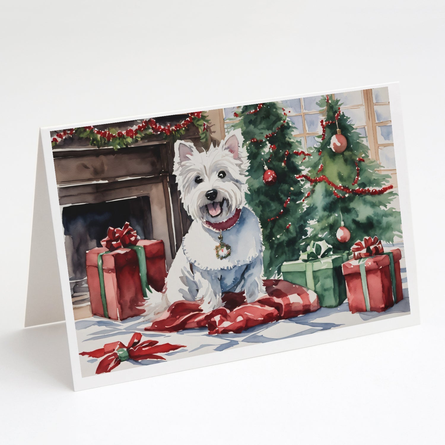 Westie Christmas Greeting Cards Pack of 8 Blank Cards with Envelopes Whimsical A7 Size 5x7