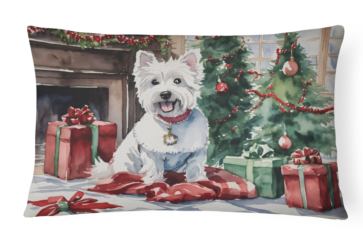 Westie Christmas Decorative Throw Pillow 12x16 Indoor Outdoor Accent Cushion, Fabric Cover with Insert for Sofa, Bed, Porch & Living Room