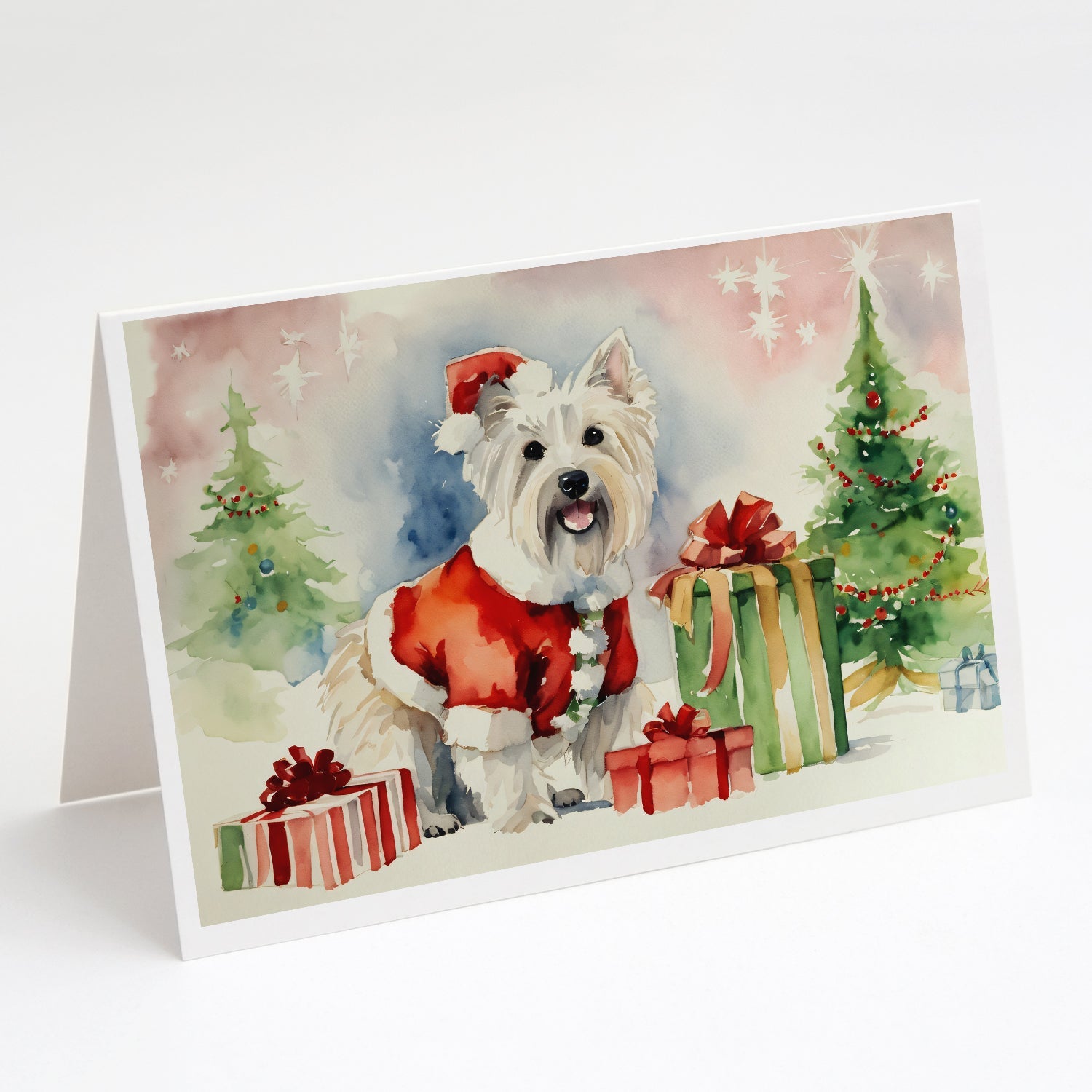 Westie Christmas Greeting Cards Pack of 8 Blank Cards with Envelopes Whimsical A7 Size 5x7