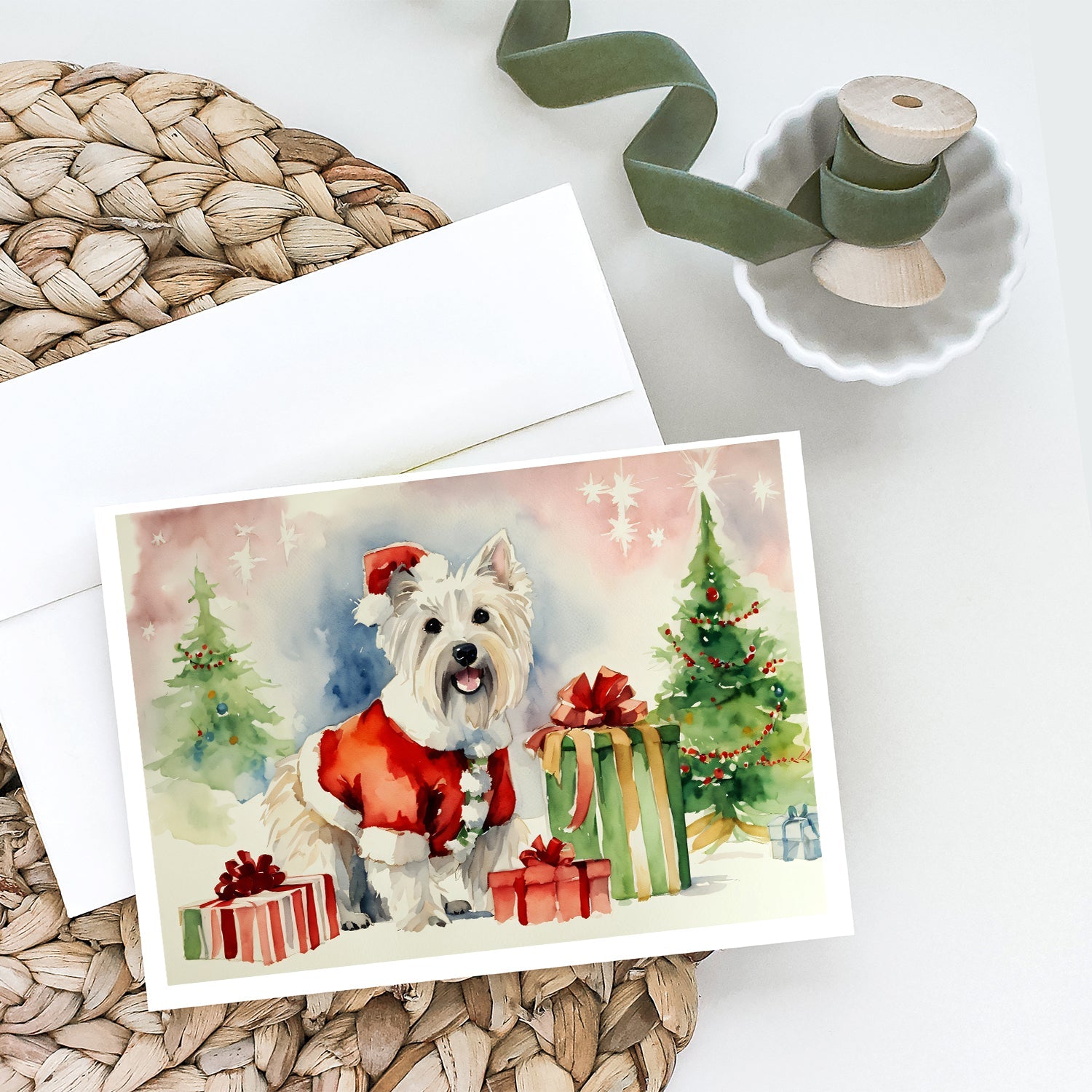 Westie Christmas Greeting Cards Pack of 8 Blank Cards with Envelopes Whimsical A7 Size 5x7