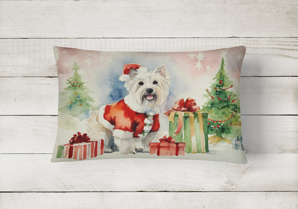 Westie Christmas Decorative Throw Pillow 12x16 Indoor Outdoor Accent Cushion, Fabric Cover with Insert for Sofa, Bed, Porch & Living Room