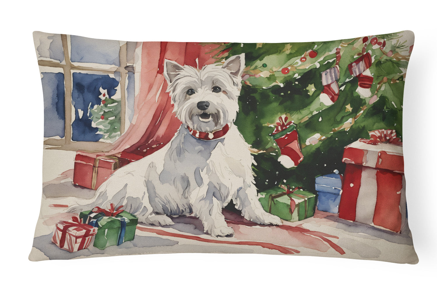 Westie Christmas Decorative Throw Pillow 12x16 Indoor Outdoor Accent Cushion, Fabric Cover with Insert for Sofa, Bed, Porch & Living Room