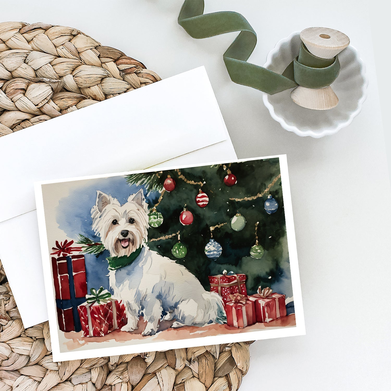 Westie Christmas Greeting Cards Pack of 8 Blank Cards with Envelopes Whimsical A7 Size 5x7
