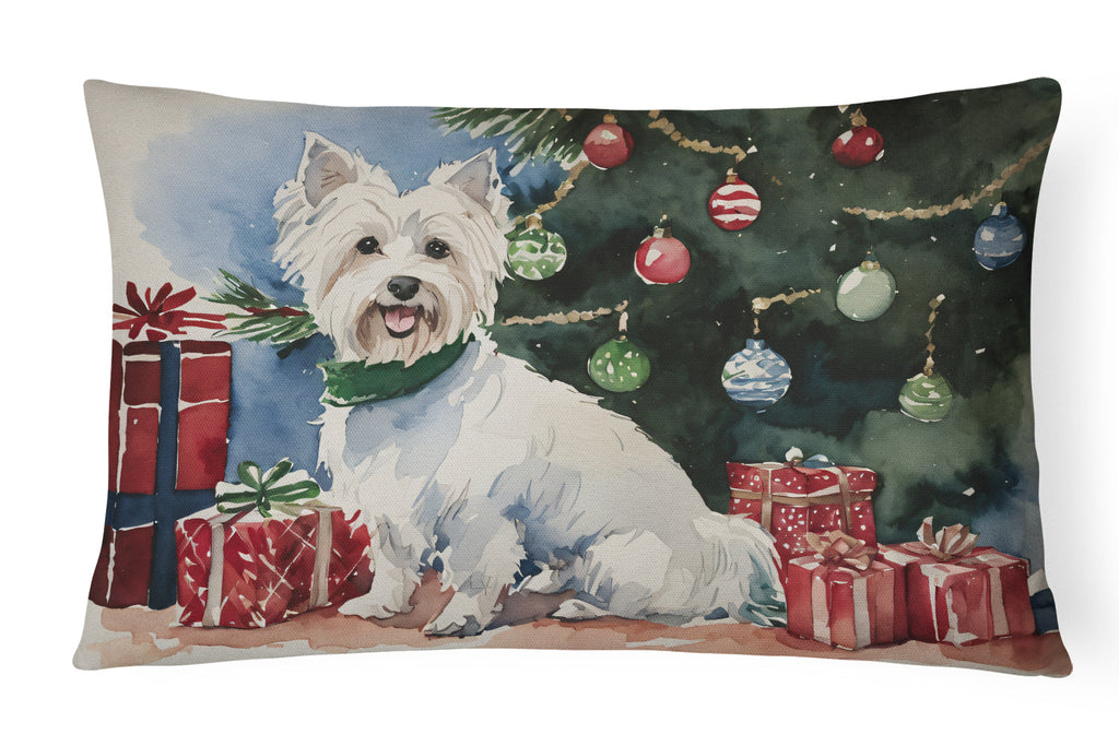 Westie Christmas Decorative Throw Pillow 12x16 Indoor Outdoor Accent Cushion, Fabric Cover with Insert for Sofa, Bed, Porch & Living Room