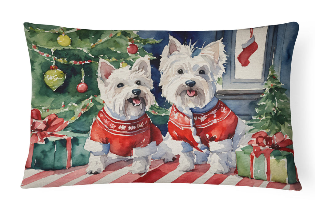 Westie Christmas Decorative Throw Pillow 12x16 Indoor Outdoor Accent Cushion, Fabric Cover with Insert for Sofa, Bed, Porch & Living Room