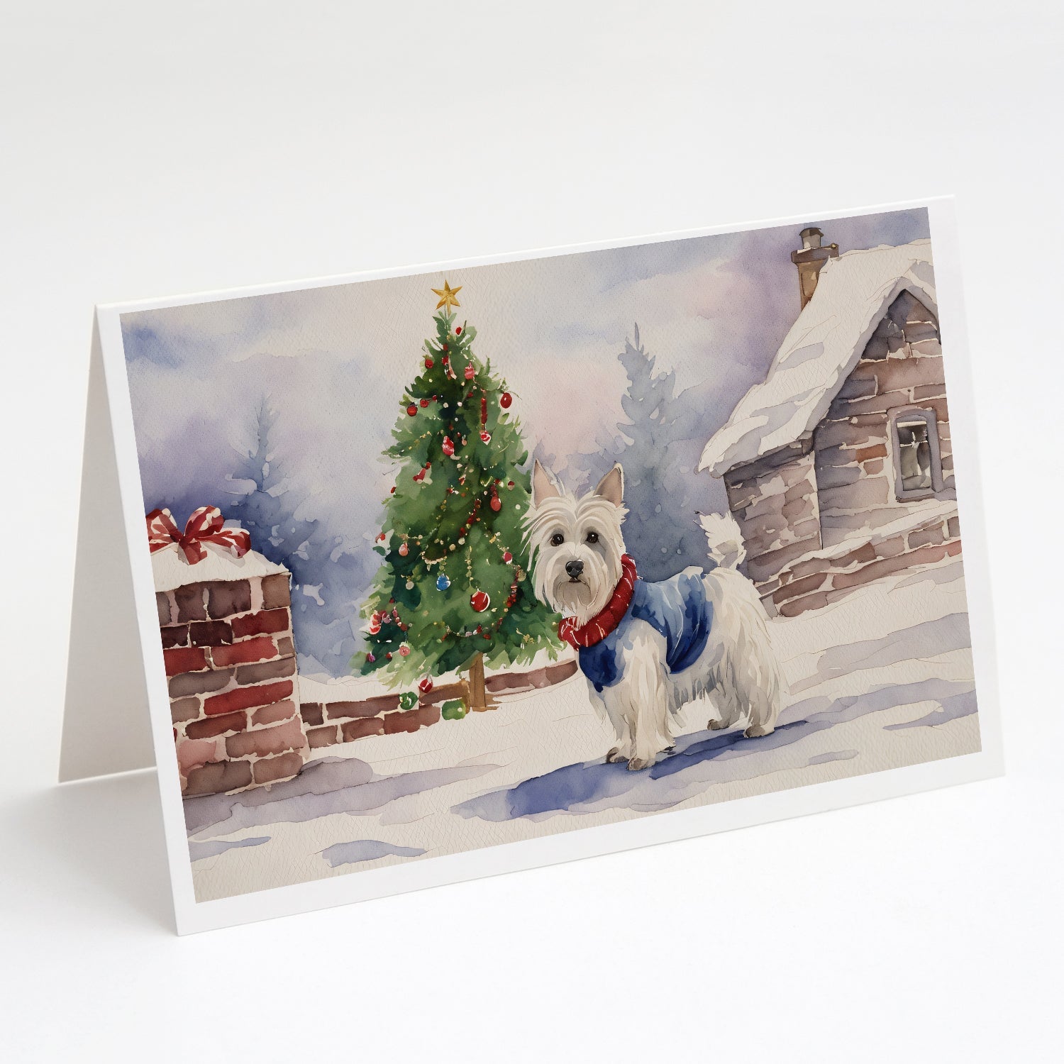 Westie Christmas Greeting Cards Pack of 8 Blank Cards with Envelopes Whimsical A7 Size 5x7