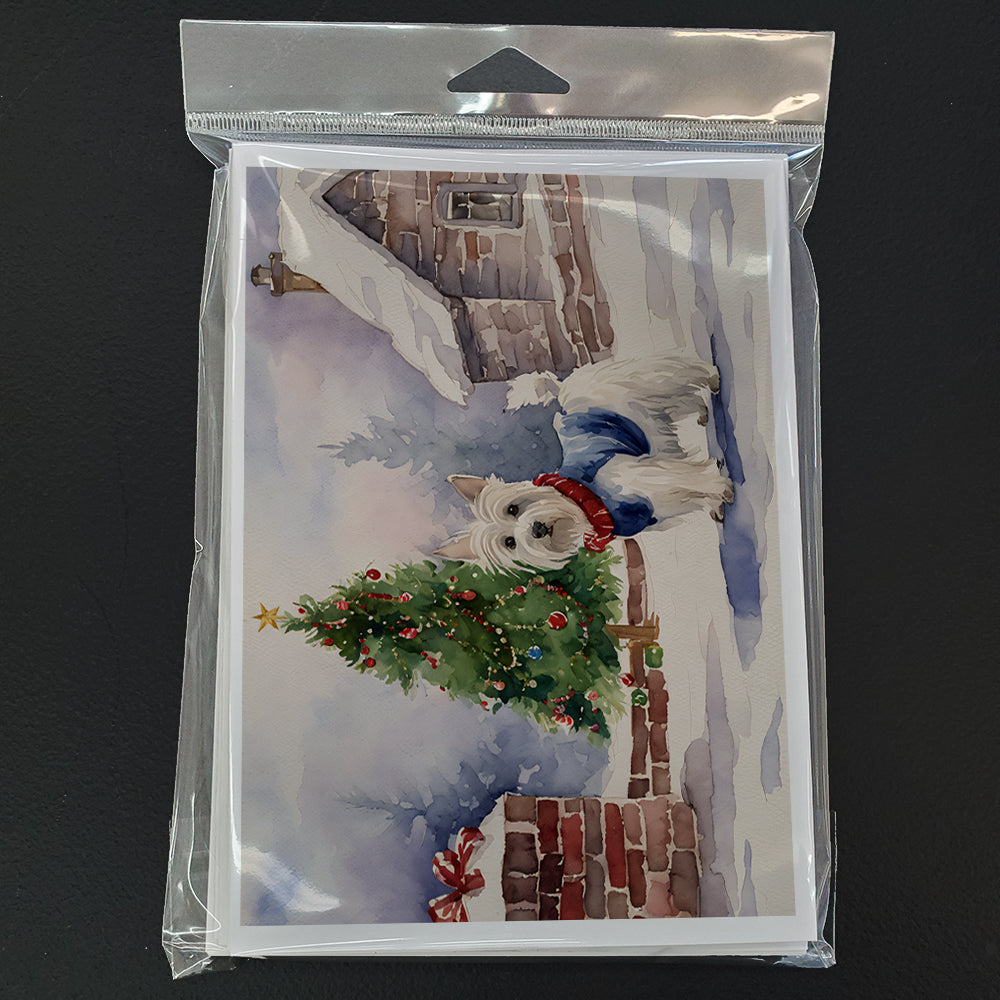 Westie Christmas Greeting Cards Pack of 8 Blank Cards with Envelopes Whimsical A7 Size 5x7