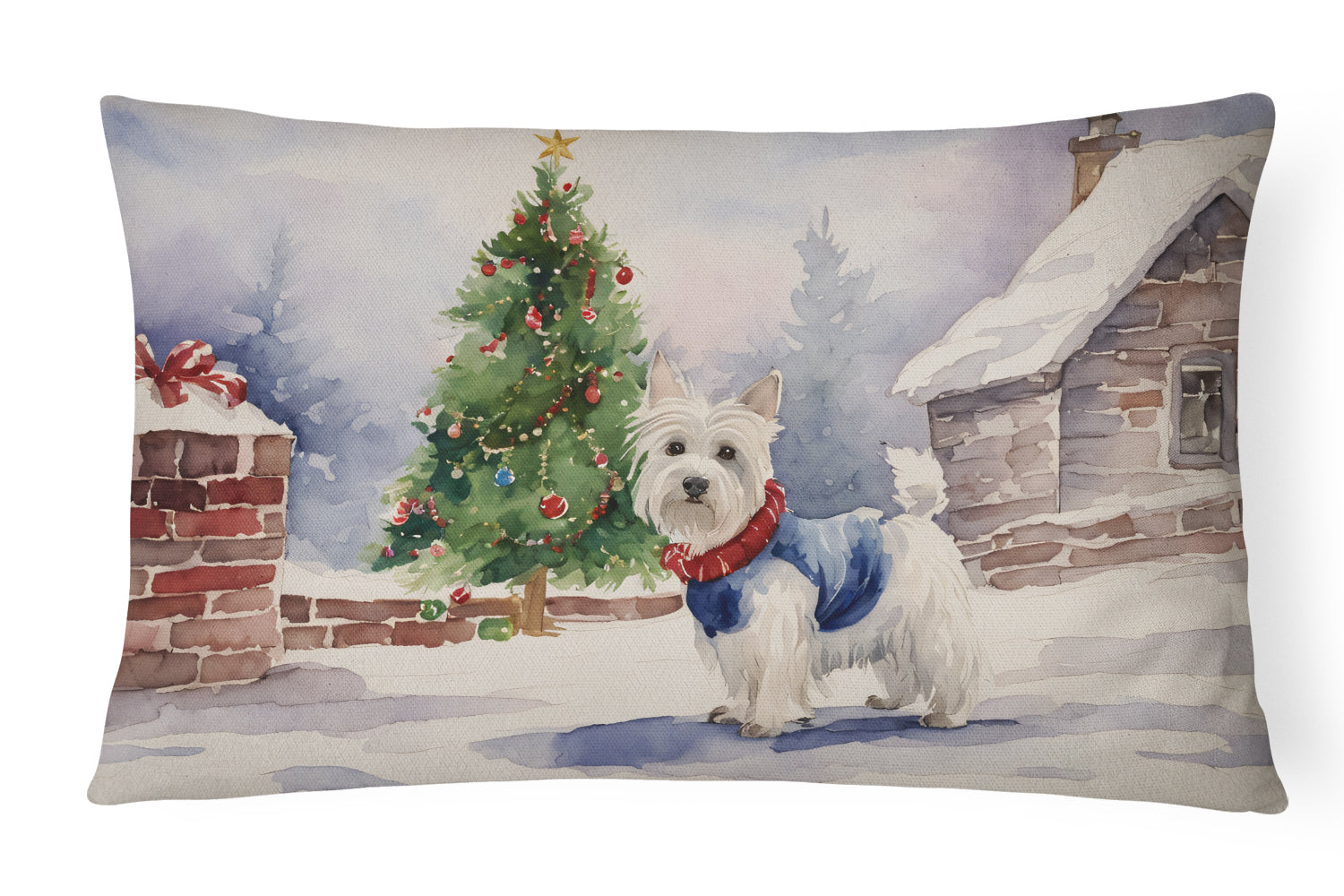 Westie Christmas Decorative Throw Pillow 12x16 Indoor Outdoor Accent Cushion, Fabric Cover with Insert for Sofa, Bed, Porch & Living Room